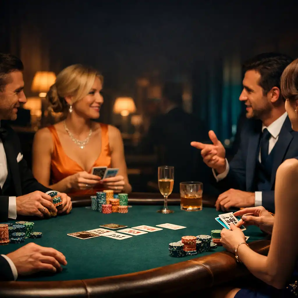 Eleganter Pokertisch in der Casino Lounge des Tafel Vorin mit Gästen in Abendgarderobe